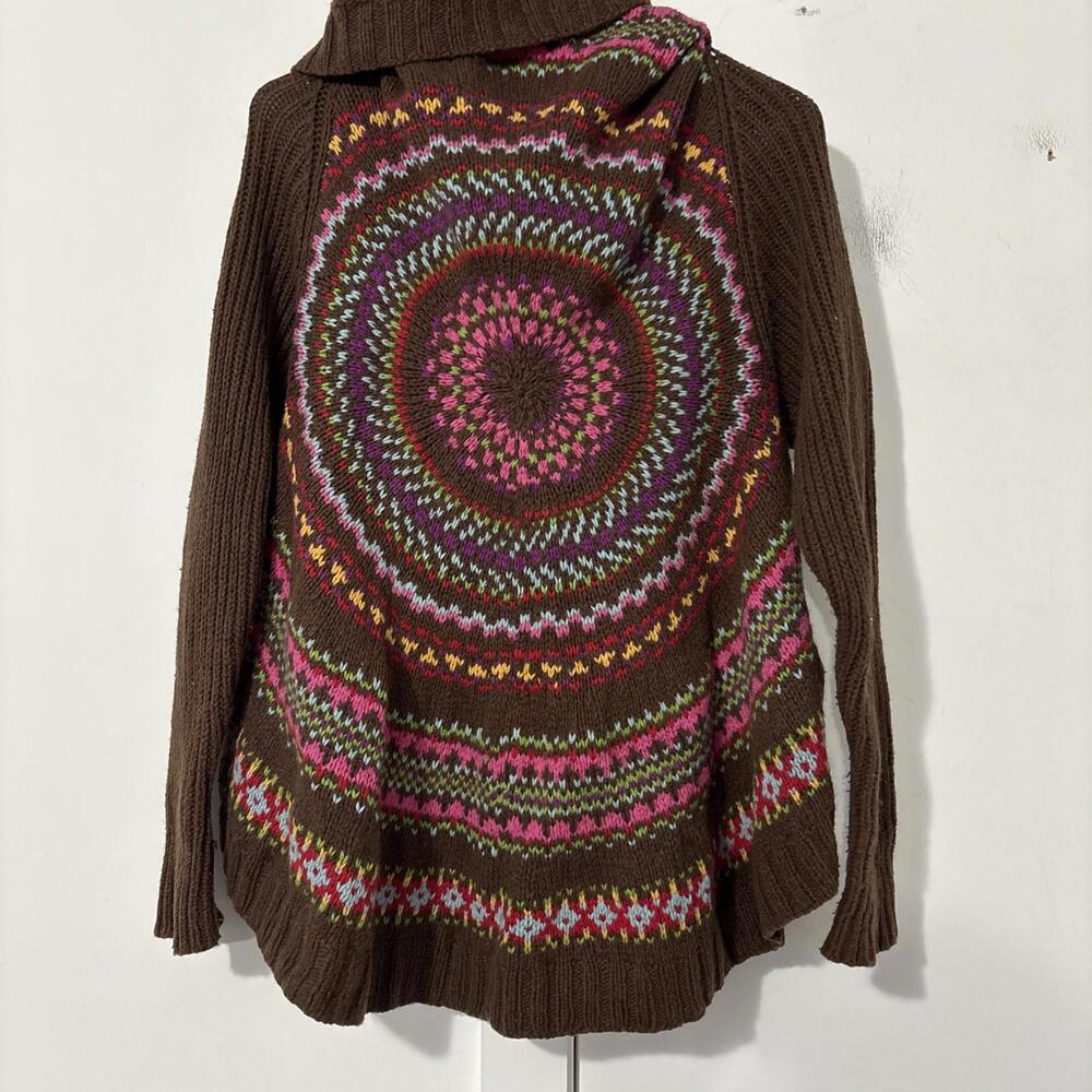 Hanna Anderson Lady’s Sweater Boho Hippy Y2K Heavy Brown With Pastels - Picture 7 of 9